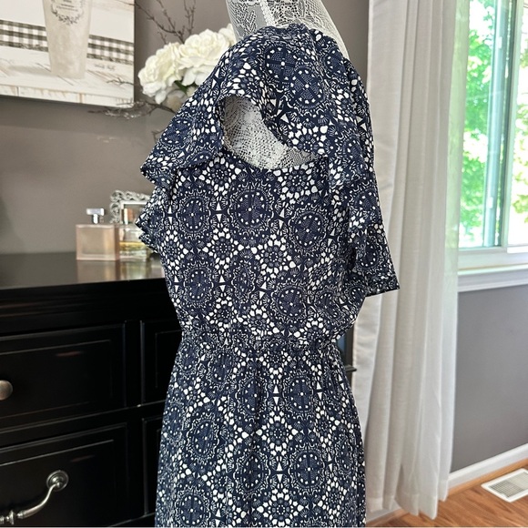 Allison Joy One Shoulder Ruffle Navy White Print Sundress Size M - Picture 9 of 16